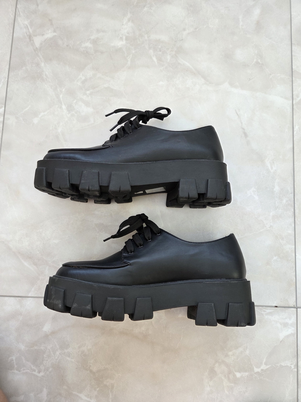 Public Desire Black Chunky Platform Lace-Up Shoes